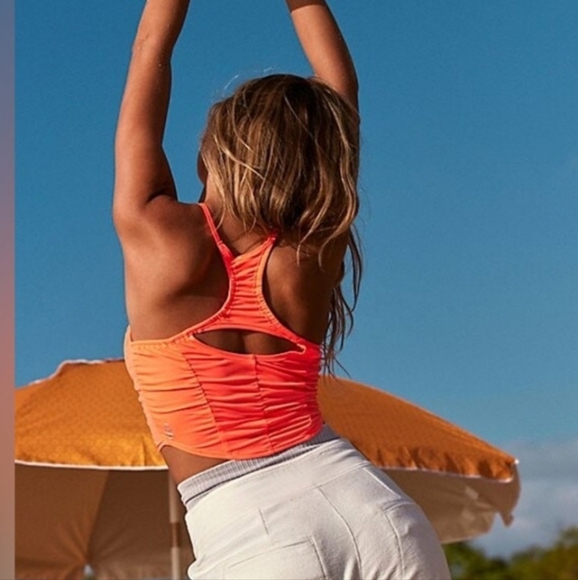 FREE PEOPLE FP Movement Shirr Enough Tank Neon Coral. Size Small NWT - Picture 3 of 9